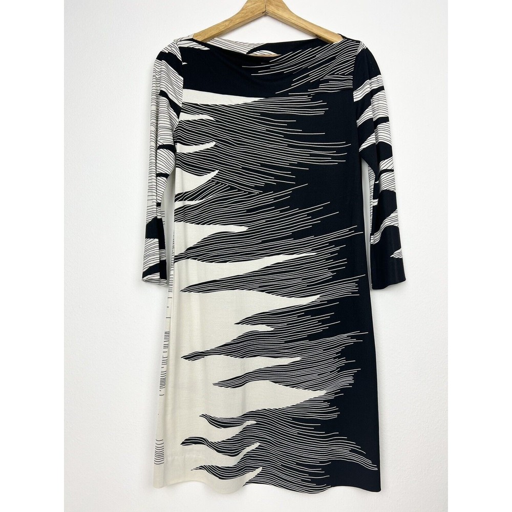 NWT Diane von Furstenberg Flame-Print Women's 10 Black & Cream 100% Silk Dress